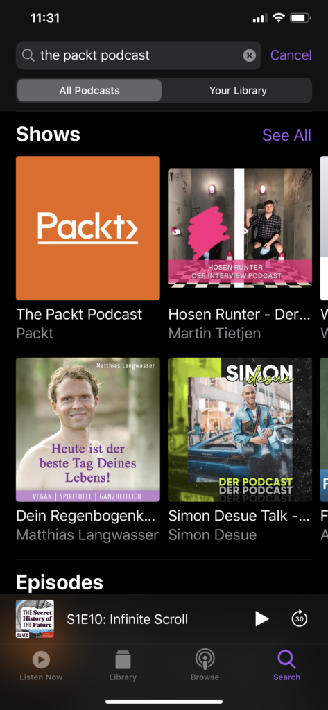 Podcasts screenshot