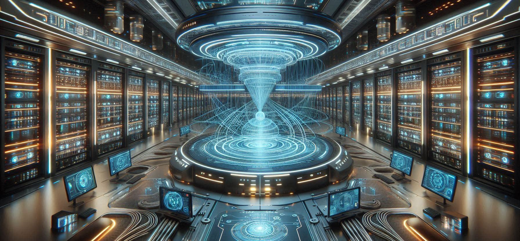 Image of a futuristic AI data center