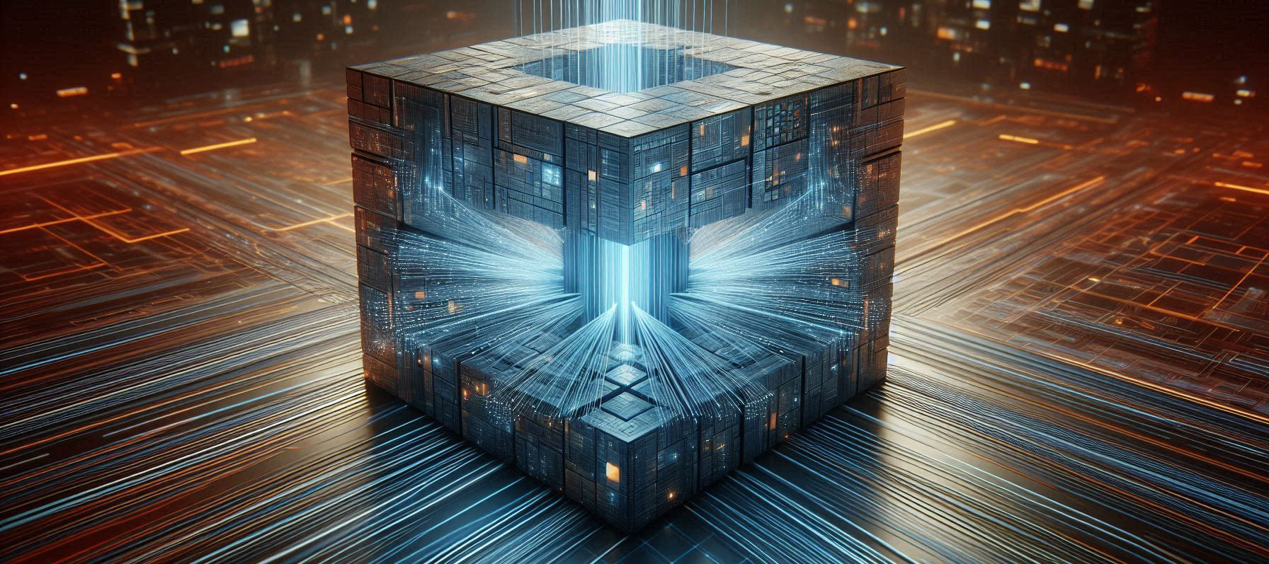Image of a cube-shaped futuristic quantum computer